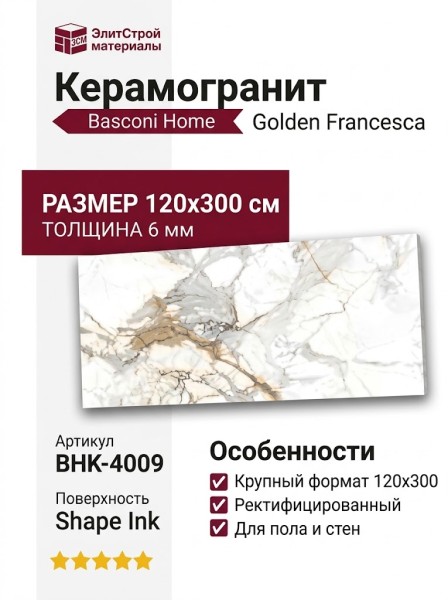 Basconi Home Golden Francesca Shape Ink 120x300 BHK-4009