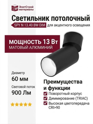 Светильник потолочный SPY N 13.40 BW DIM
