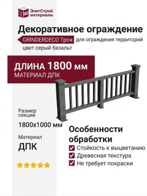 Декоративное ограждение из ДПК GRINDERDECO Троя, цвет серый базальт