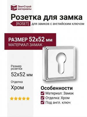 Дополнительные розетки для замка с английским ключом RO17Y CR ROSET, материал Замак, отделка Хром, 52*52 мм