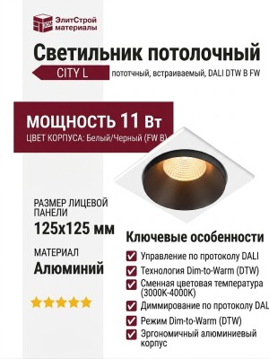 Светильник потолочный CITY L 11 DTW B FW DALI