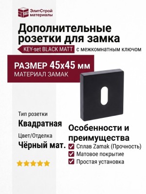 Дополнительные розетки для замка с межкомнатным ключом KEY-set BLACK MATT, материал Замак, цвет Чёрный, отделка Черный, 45*45 мм