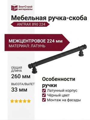 Ручка скоба 890 224 ANTRAX, материал Латунь, цвет Чёрный, отделка Черный, 260*14*33 мм