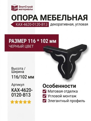 Опора мебельная KAX-4620-0120-B13, цвет Черный, отделка Черный, 116*102 мм