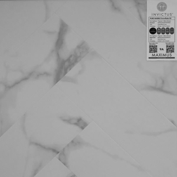 Кварцвиниловая плитка Invictus коллекция Maximus Click Herringbone 02 Pure Marble Snowflake