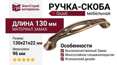 Ручка скоба Giusti WMN.536.096.00D1, материал Замак, отделка Бронза, 130*21*22 мм
