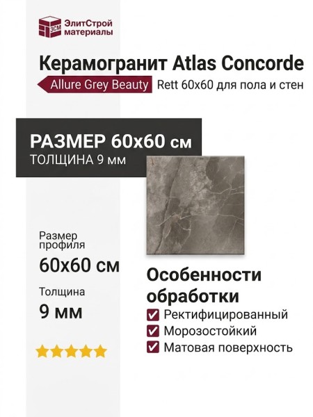 Atlas Concorde Allure Grey Beauty Rett 60x60 610010001962