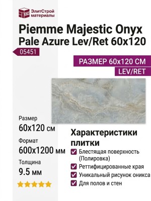 Piemme Majestic Onyx Pale Azure Lev/Ret 60x120 05451