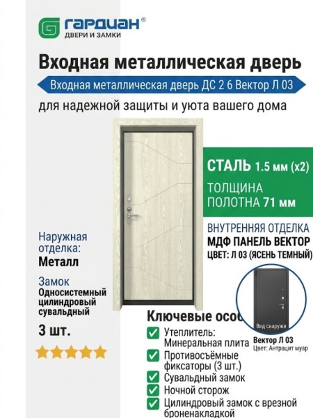 Входная металлическая дверь ДС 2  6 Вектор Л 03