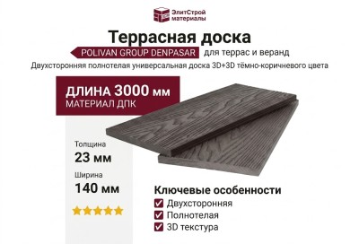 Двухсторонняя полнотелая универсальная доска 3D+3D POLIVAN GROUP DENPASAR тёмно-коричневого цвета.