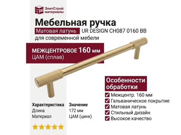 Ручка скоба UR DESIGN CH087 0160 BB