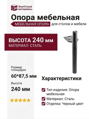 Опора мебельная NM-RONDA-180-20M, материал Сталь, отделка Черный, 60*87,5*240 мм