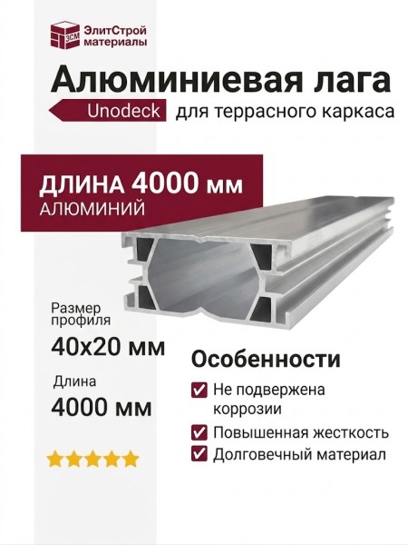 Алюминиевая лага Unodeck 40х20х4000 мм