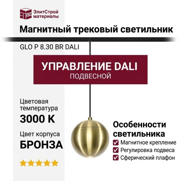 Магнитный трековый светильник GLO P 8.30 BR DALI