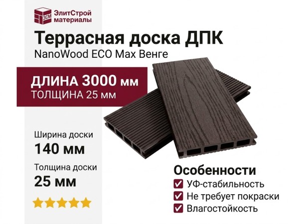 Террасная доска ДПК NanoWood ECO Max Венге
