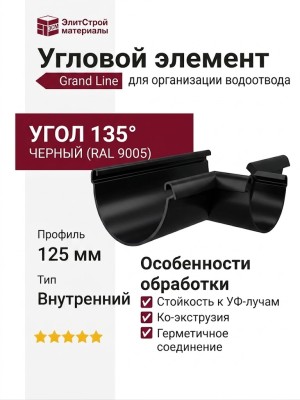 Угловой элемент 135° Внутренний, Grand Line, Черный (RAL 9005)