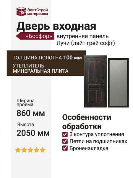Дверь входная «Босфор», внутренняя панель Лучи ( лайт грей софт)