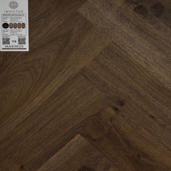 Кварцвиниловая плитка Invictus коллекция Maximus Click Herringbone 42 Highland Oak Chocolate