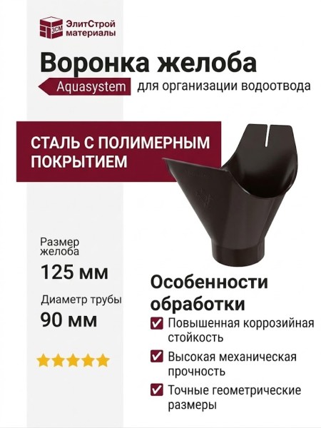 Воронка желоба Aquasystem RR 32, темно-коричневая, 125/90 мм