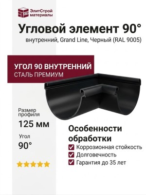 Угловой внутренний элемент 90° Grand Line, Черный (RAL 9005)