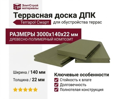 Террасная доска ДПК Terrapol Смарт (Полнотелая без паза) Олива