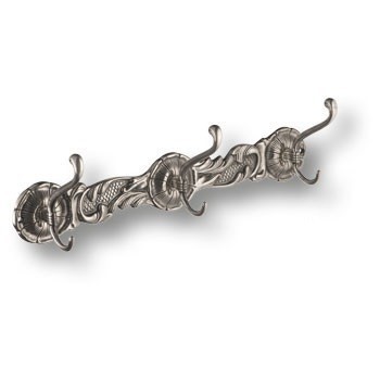 Вешалка "Барокко"на 3 крючока 140102, материал Латунь, отделка Серебро, 100*400 мм