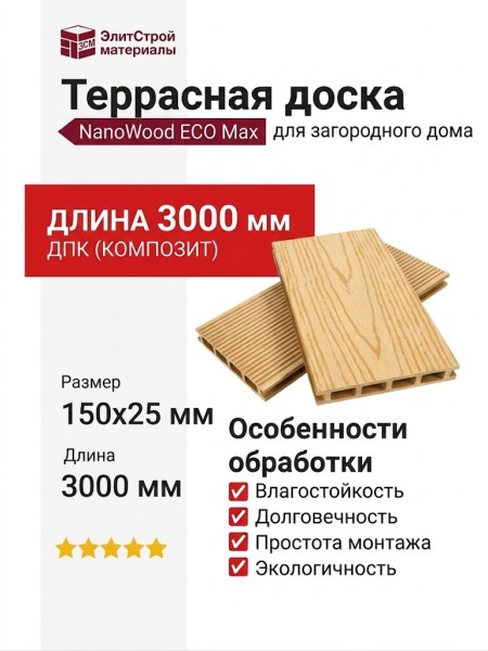 Террасная доска ДПК NanoWood ECO Max Натур