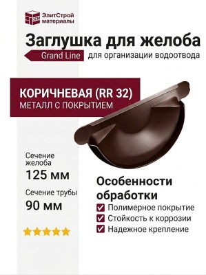 Заглушка для желоба Grand Line, коричневая (RR 32)