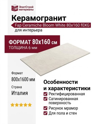 Fap Ceramiche Bloom White 80x160 fOXG