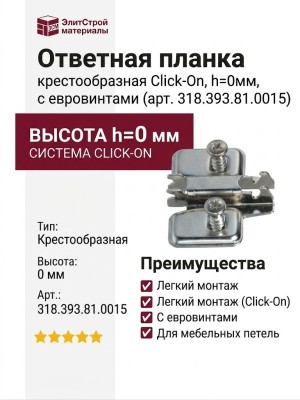 Ответная планка крестообразная Click-On h=0мм с евровинтами 318.393.81.0015