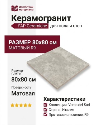 Fap Ceramiche Vento del Sud Grigio Matt R9 80x80 fTFV