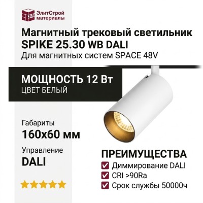 Магнитный трековый светильник SPIKE 25.30 WB DALI
