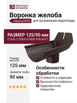 Воронка желоба Aquasystem RR 32, тёмно-коричневая матовая, 125/90