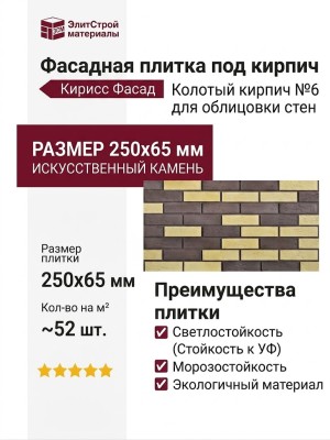 Кирпичная фасадная плитка Кирисс Фасад, Колотый кирпич №6