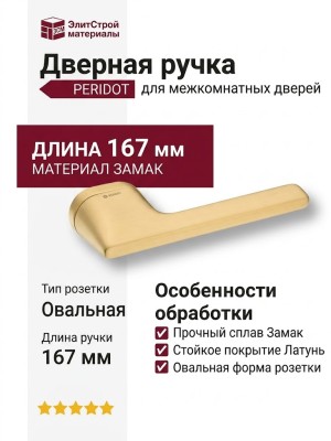 Дверная ручка на овальной розетке HA201RO16 GB PERIDOT, материал Замак, отделка Латунь, 167*37*64 мм
