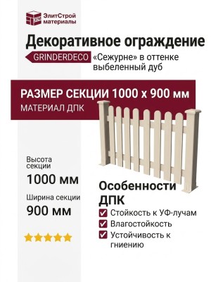 Декоративное ограждение из ДПК GRINDERDECO «Сежурне» в оттенке выбеленный дуб.