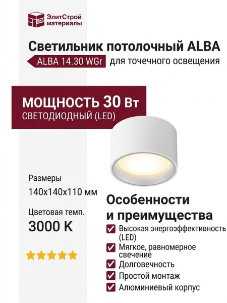 Светильник потолочный ALBA 14.30 WGr