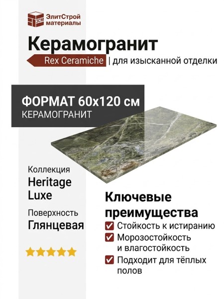 Rex Ceramiche Heritage Luxe Emerald Glossy 60x120 775051
