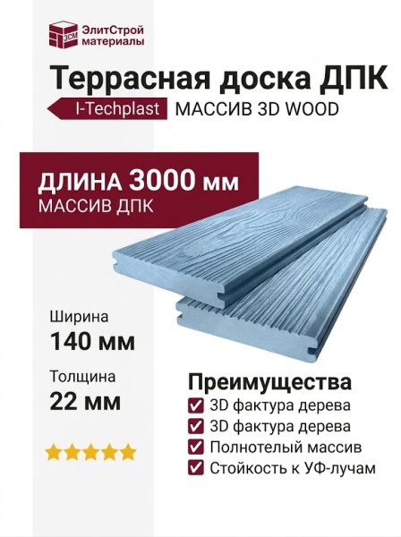 Террасная доска ДПК I-Techplast МАССИВ 3D WOOD Синий