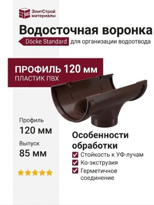 Водосточная воронка Docke Standard, цвет тёмный коричневый