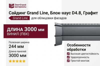 Сайдинг Grand Line, Блок-хаус D4.8, Графит