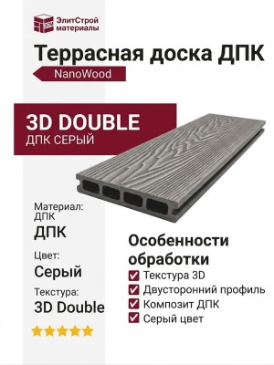 Террасная доска ДПК NanoWood 3D Double Серый