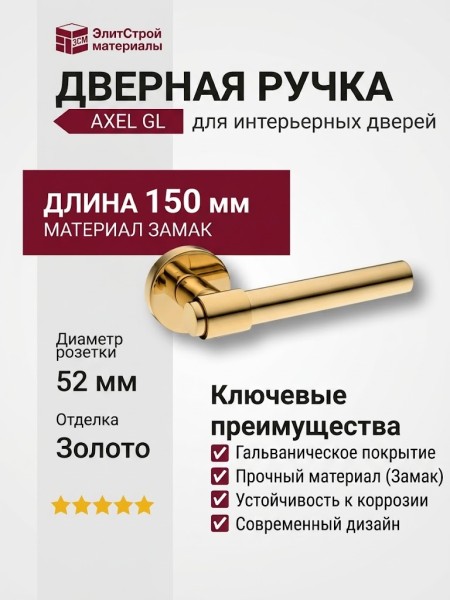 Дверная ручка на круглой розетке HA187RO12 GL AXEL, материал Замак, отделка Золото, 150*52 мм