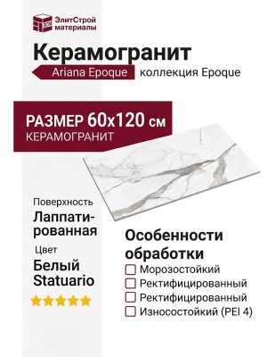 Ariana Epoque White Statuario Lap 60x120 PF60004974