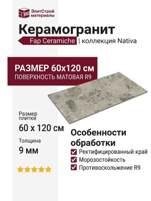 Fap Ceramiche Nativa Grey Matt R9 60x120 fQBY