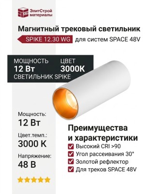 Магнитный трековый светильник SPIKE 12.30 WG