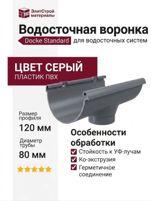Водосточная воронка Docke Standard, цвет серый