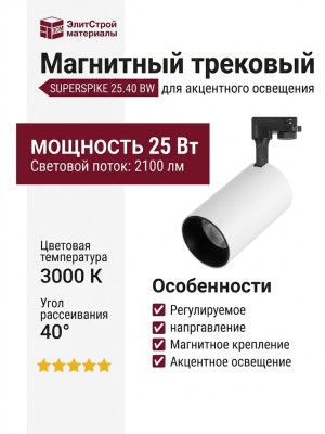 Магнитный трековый светильник SUPERSPIKE 25.40 BW