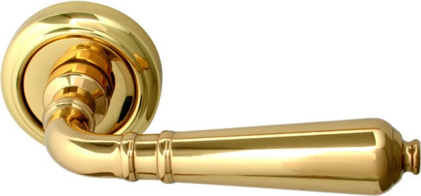 Дверная ручка на круглой розетке "ANTIK" 130V PB, материал Латунь, отделка Латунь Французское золото, 130*50 мм