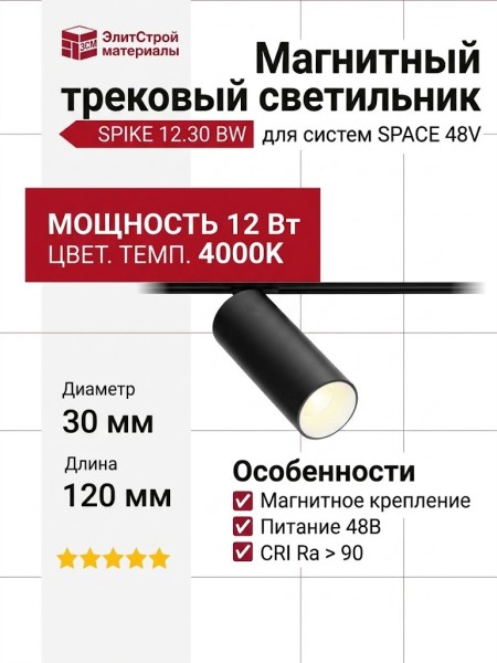 Магнитный трековый светильник SPIKE 12.30 BW